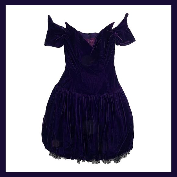 VTG Victor Costa Purple Velvet Bubble Hem Party Mini Dress Size 4 Made in USA - Picture 1 of 12